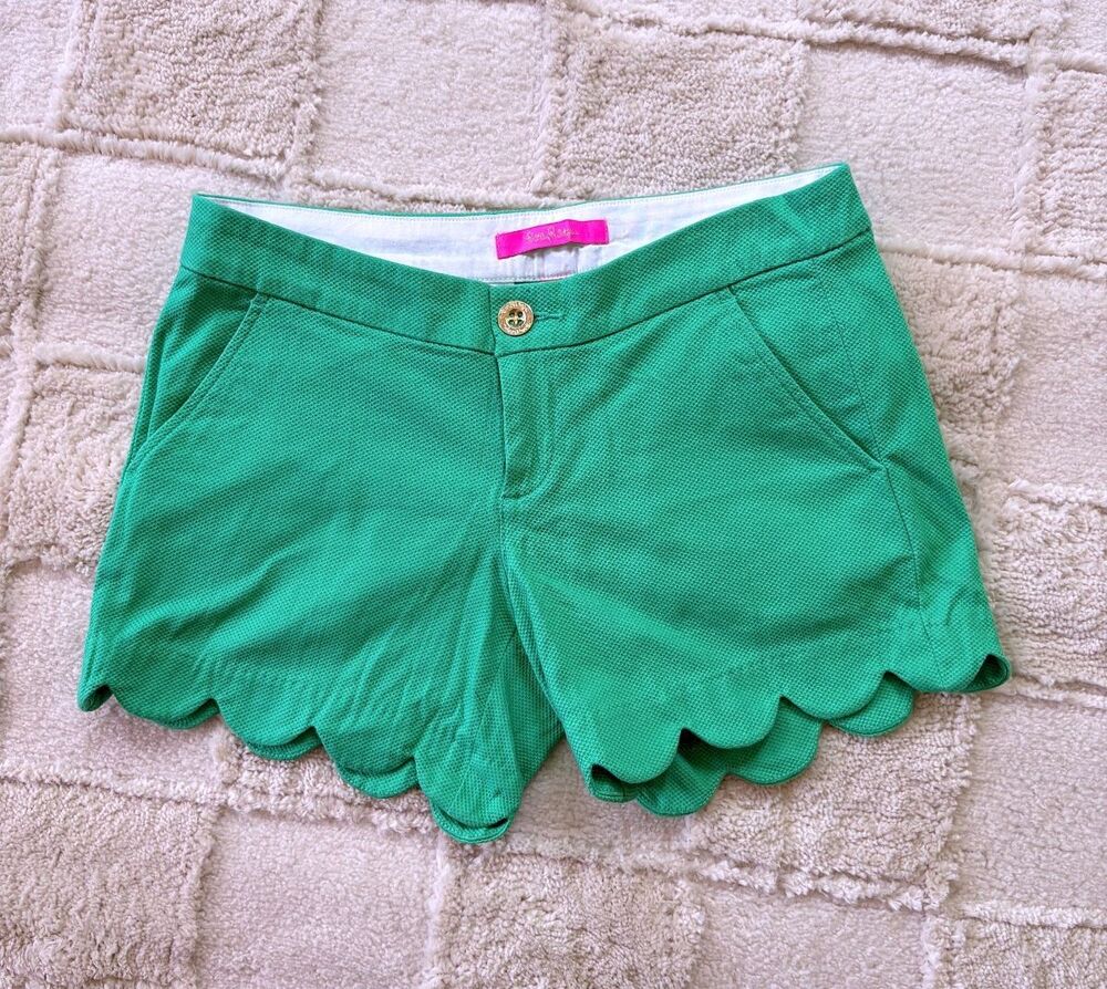 Lilly Pulitzer Buttercup Short Womens 00 Myrtle Green Scallop Pique Cotton EUC